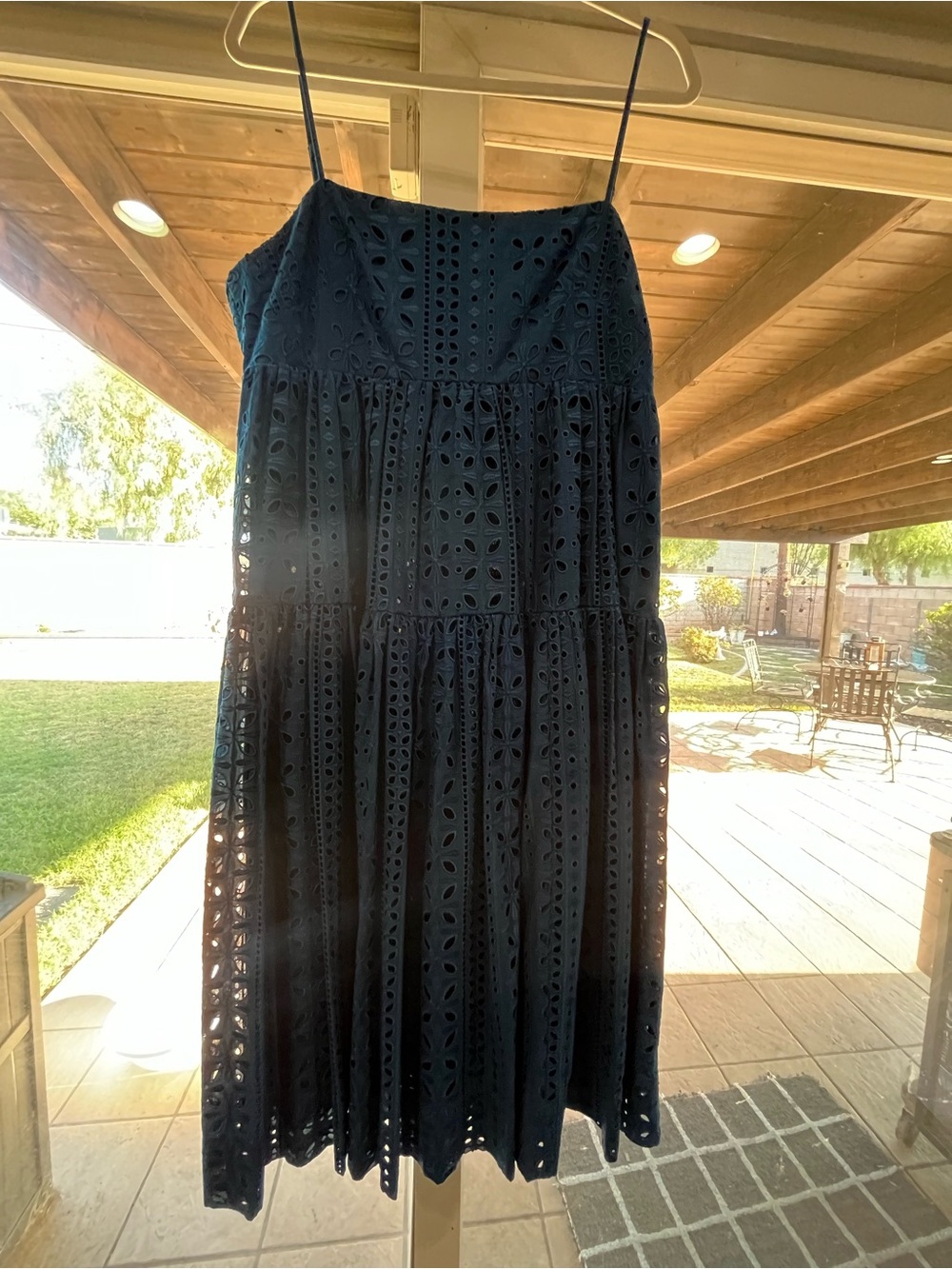 J. Crew Navy Eyelet Tiered Spaghetti Strap Dress